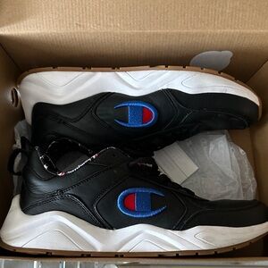 Champion Black and White Sneakers with Blue Accent